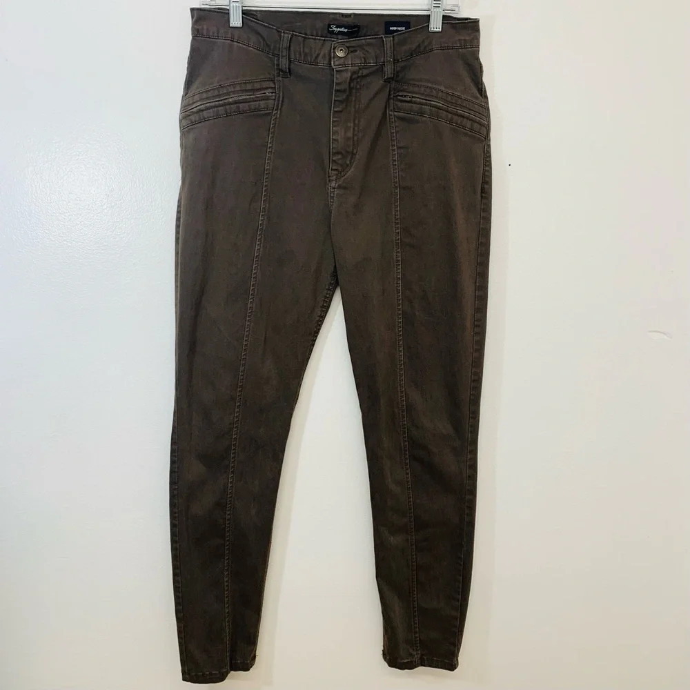 Supplies High Rise Pants Woman‎ 12  Brown Stretch Zip Pockets  Tapered Work